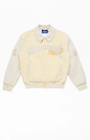 Dragon Embroidered Leather Varsity Jacket image number 1