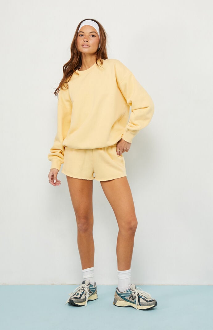 Pacsun Yellow Ultra Soft Fleece Core Washed Crew Neck Sweatshirt
