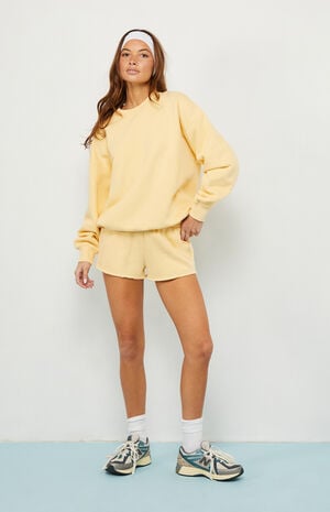 Yellow Ultra Soft Fleece Core Washed Crew Neck Sweatshirt image number 1
