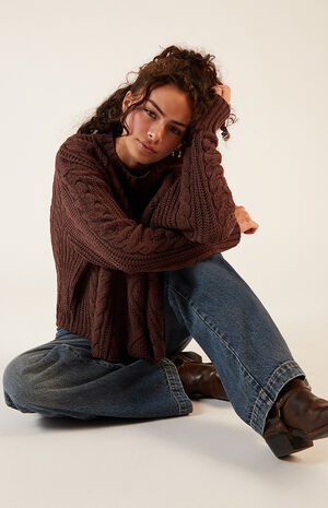 Violet Cable Knit Boxy  Sweater image number 4
