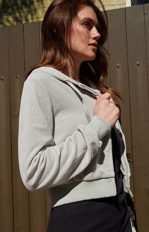 Pale Green Cropped Front Zip Hoodie image number 3