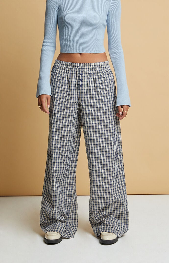 Image: Blue Plaid Boxer Pajama Pants