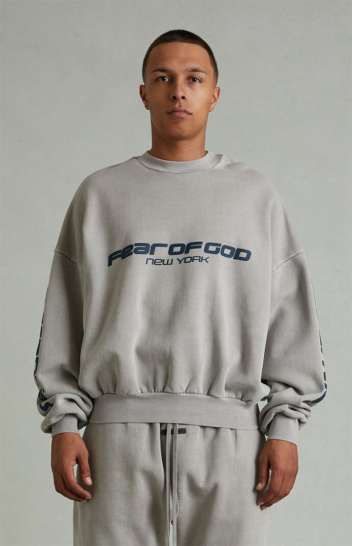 Fear of God ESSENTIALS Smoke Grey Crew Neck Cropped Relaxed Sweatshirt