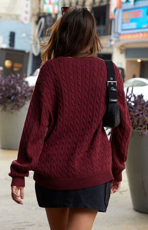 Burgundy Brianna Cable Knit Sweater image number 3