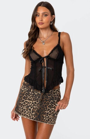 Ribbon Tie Sheer Mesh Top image number 1