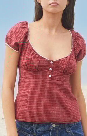 Burgundy Plaid Blair Short Sleeve Top image number 2