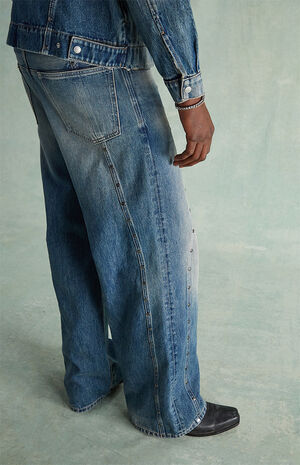 Tinted Medium Blue Studded Extreme Baggy Jeans image number 5