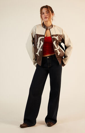 Faux Leather Oversized Moto Jacket image number 5