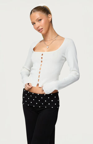 Deane Button Cutout Square Neck Top image number 2