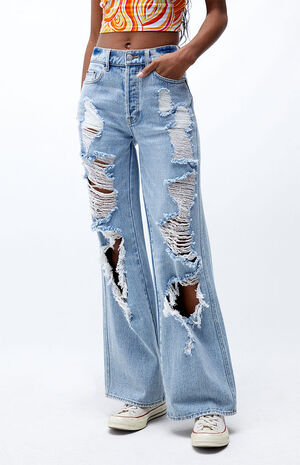 Blue Distressed High Waisted Baggy Jeans | PacSun