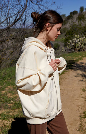 John Galt White Full Zip Oversized Hoodie | PacSun