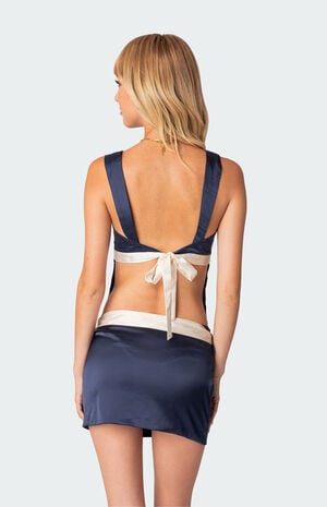 Natalia Bow Ribbon Tie Satin Open Back Top image number 5