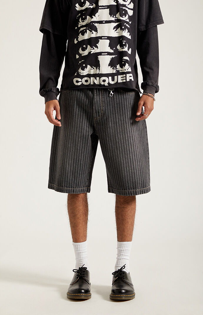 Pacsun Austin Extreme Baggy Jean Shorts Pinstripe Washed Black