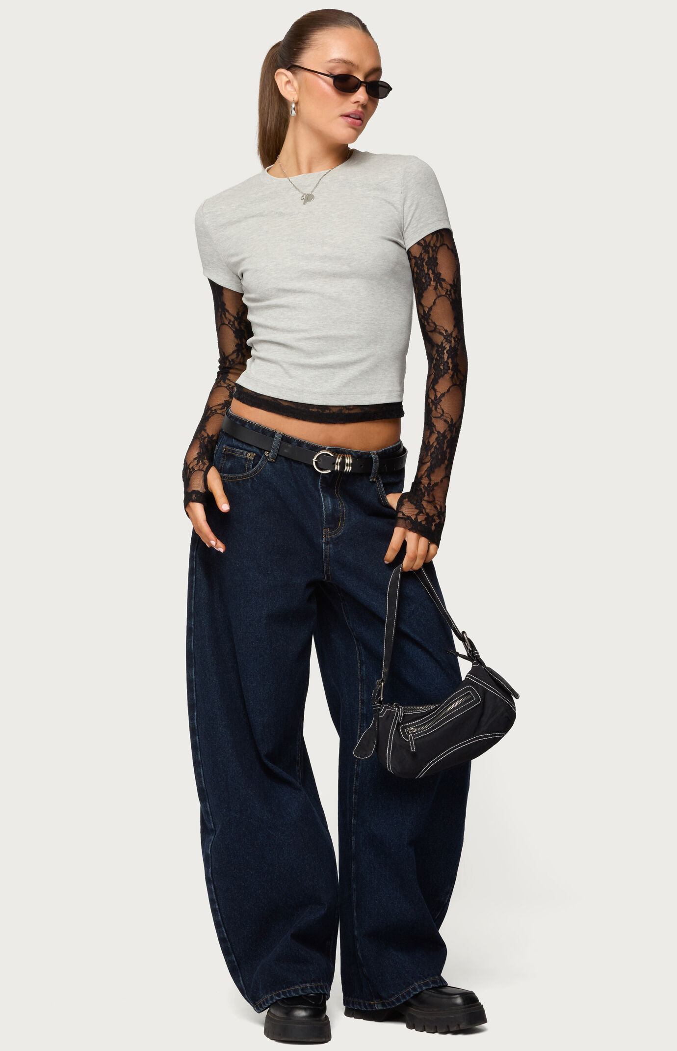 Edikted Layered Lace Sleeve T-Shirt | Pacsun