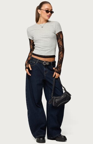 Layered Lace Sleeve T-Shirt image number 5