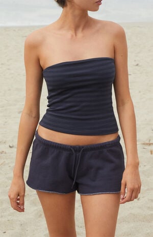 Black & Navy Striped Amelia Cropped Tube Top
