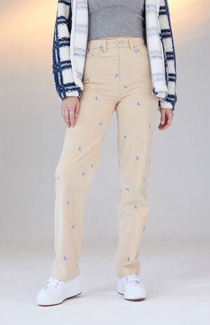 Mirco Embroidered Mushroom Boyfriend Jeans image number 1