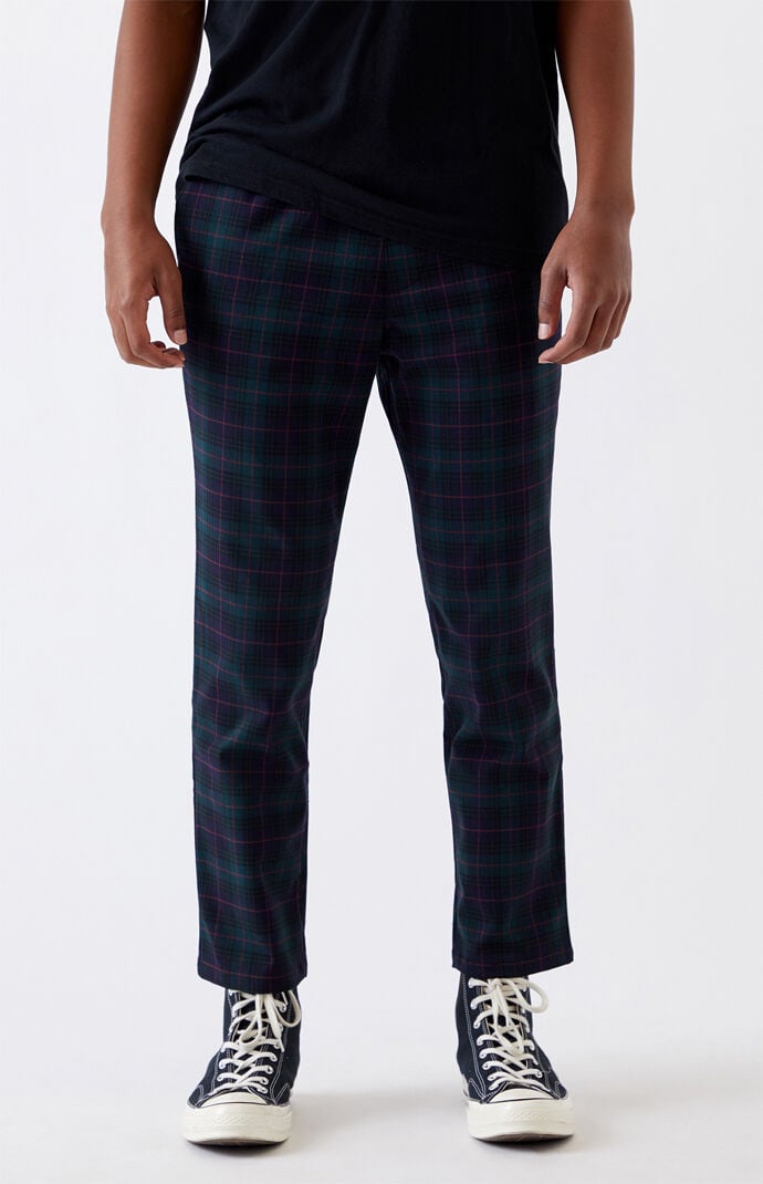 mens red plaid skinny pants