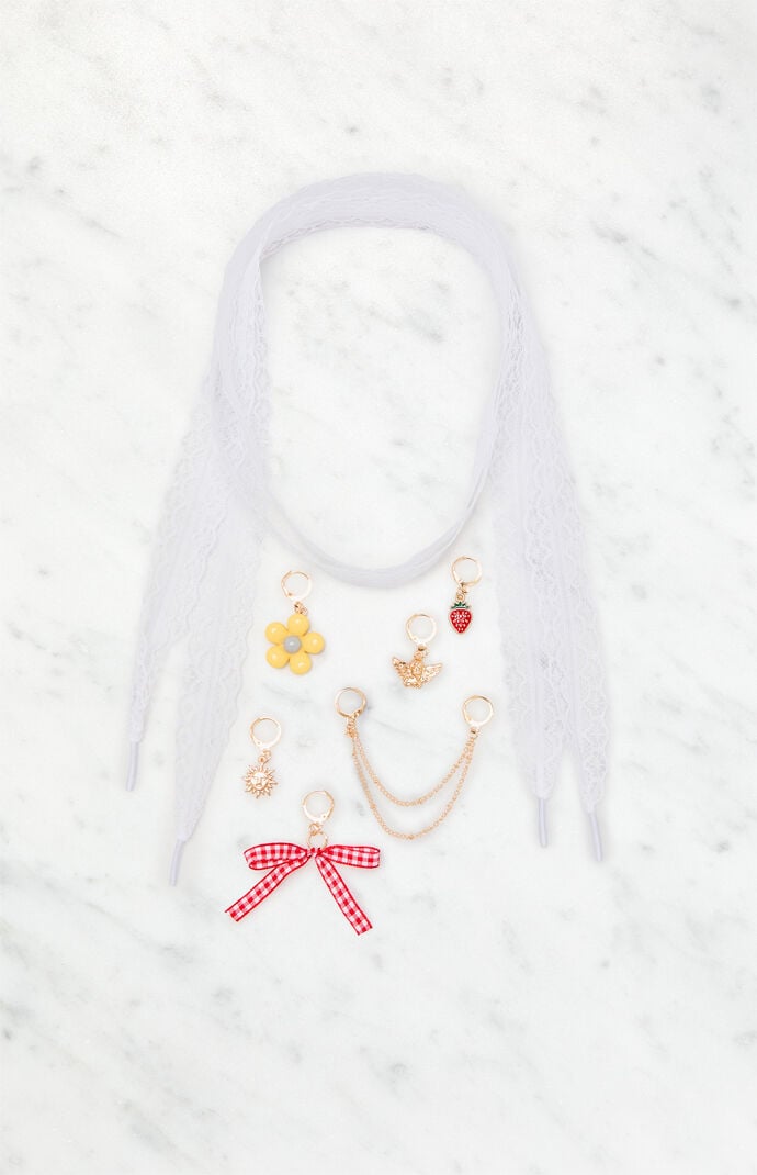 LA Hearts White Charm Shoelaces