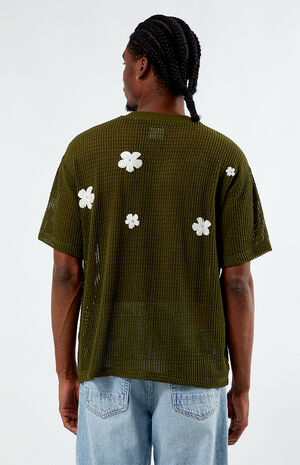 Olive Flower Crochet Oversized T-Shirt image number 3