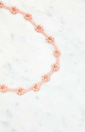 Dainty Pink Flower Choker Necklace image number 2