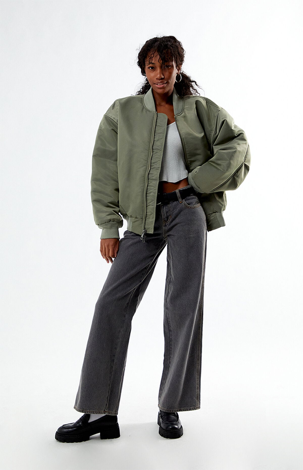 PacSun Olive Nylon Bomber Jacket