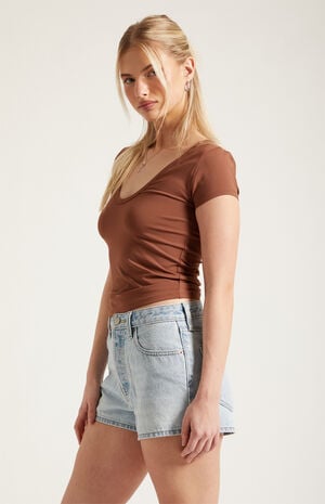 Ivy High Waisted Denim Festival Shorts Light Blue image number 3