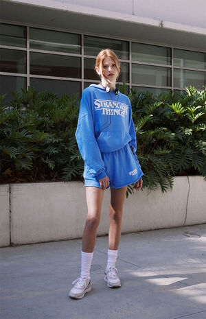 Stranger Things x PacSun Blue Logo Sweat Shorts | PacSun