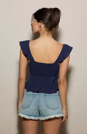 Keyhole Linen Babydoll Top image number 4