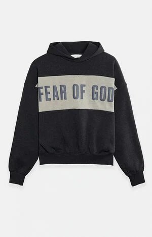 Iron Grey Heather Paneled Cropped Relaxed Hoodie image number 1