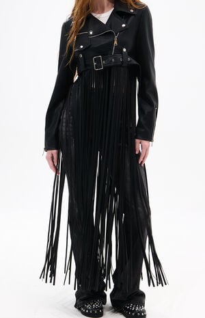 Coop Black Fringe Faux Leather Moto Jacket image number 1