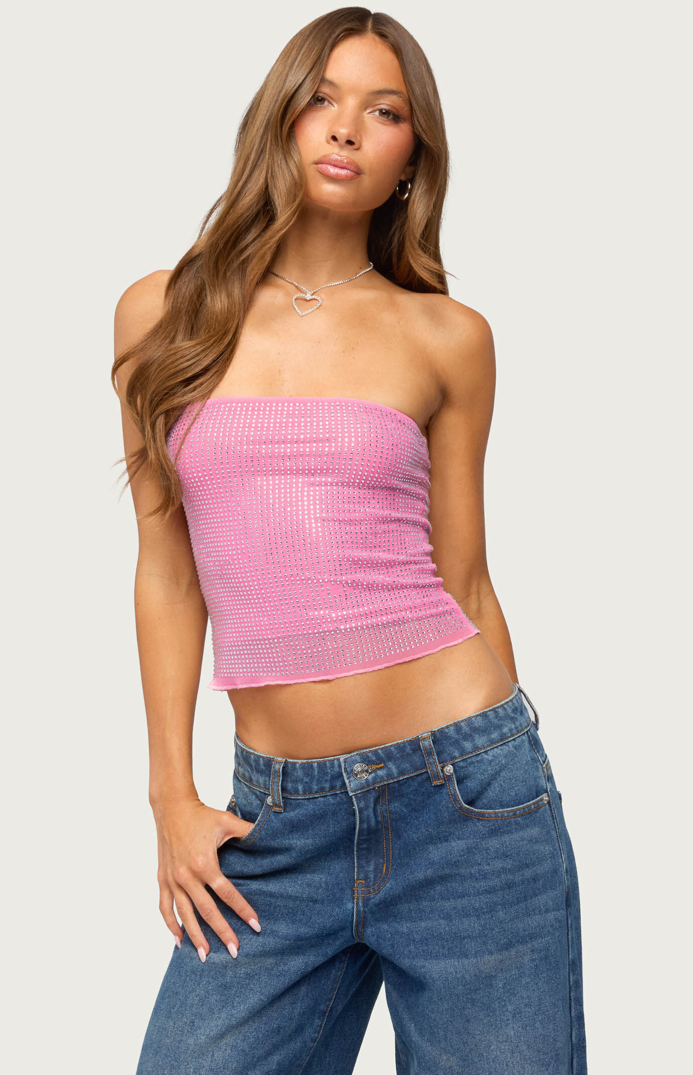 Edikted Olea Rhinestone Mesh Top