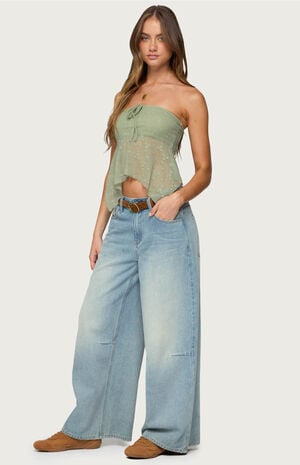 Embroidered Sheer Strapless Top image number 4