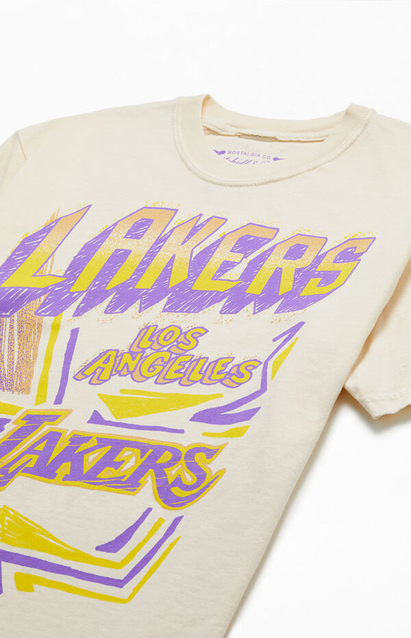 Mitchell & Ness Los Angeles Lakers Sidewalk Sketch Mens Long Sleeve Shirt (Purple)