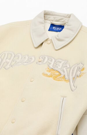 Dragon Embroidered Leather Varsity Jacket image number 3