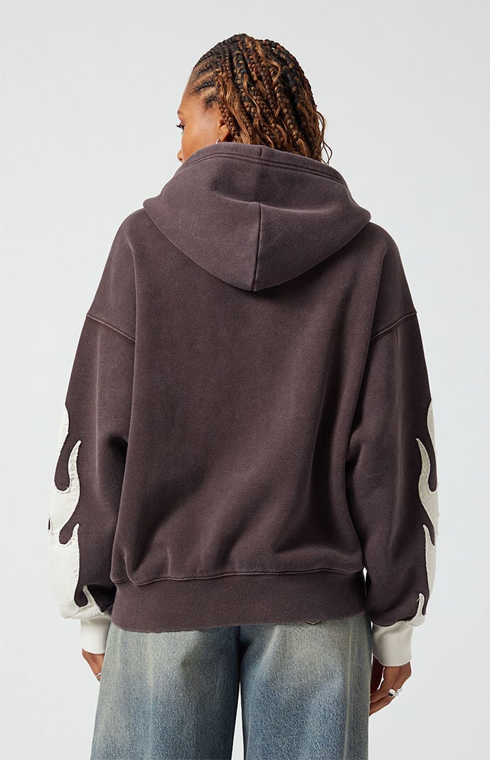 Pacsun Flame Applique Vintage Wash Zip Up Hoodie | Pacsun