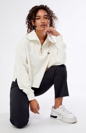 White Downtown Half Zip Sweatshirt image number 2