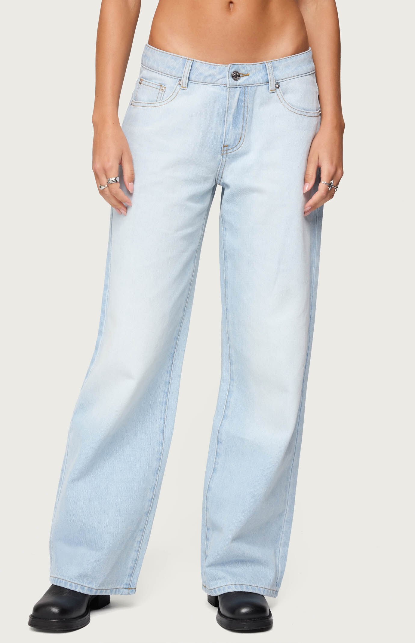 Edikted Magda Low Rise Acid Wash Jeans
