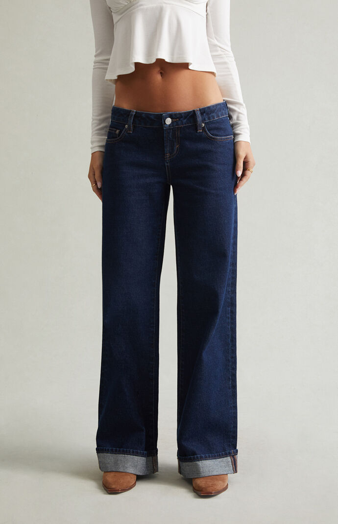 Pacsun Ultimate Low Rise Baggy Jeans Cuffed Dark Blue