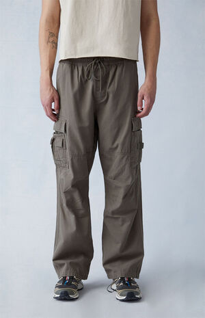 Olive Canvas Baggy Cargo Pants image number 4