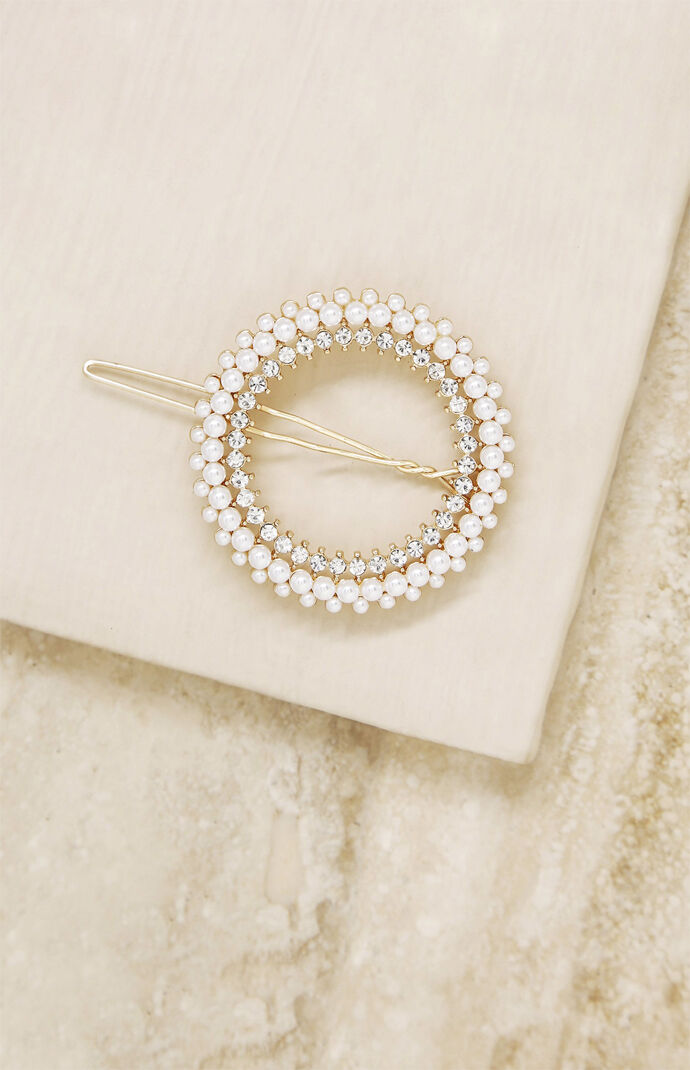 Pearl And Crystal Round Hair Barrette