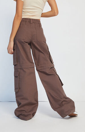 Brown Zip Off Low Rise Puddle Jeans image number 4