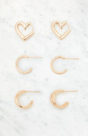 3 Pack Heart Hoop Earrings image number 1