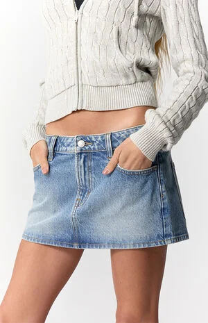Piper Stretch Medium Blue Jean Micro Mini Skirt image number 5