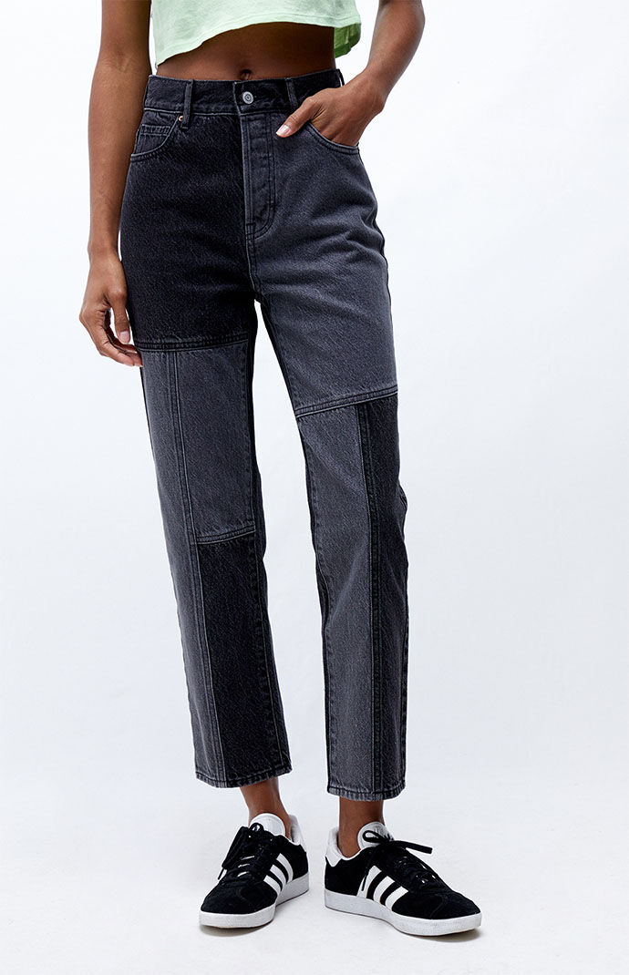 black straight leg high waisted jeans