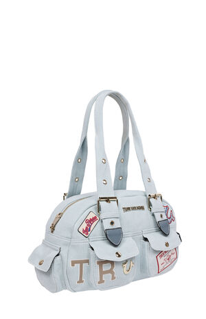 Light Blue Multi Patch Satchel Bag image number 4