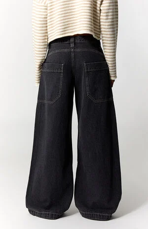 Sloane Low Rise Ultra Baggy Jeans Contrast Stitch Oversized Pocket Black image number 4