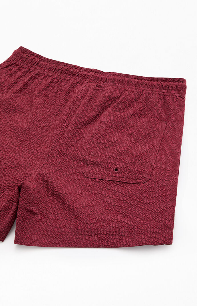 Pacsun Maroon Seersucker 4.5" Swim Trunks