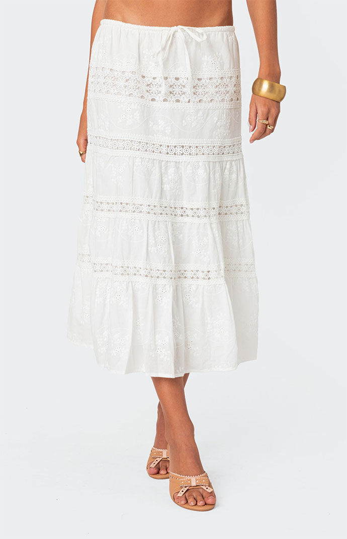 スカート TheLatest White cotton midi skirt Edikted Tiered Cotton Lace Midi Skirt | PacSun