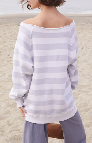 Striped Fleece Off-The-Shoulder Sweatshirt image number 3